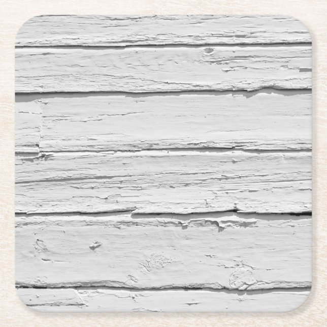 White Weathered Wood Square Paper Coaster (Front)