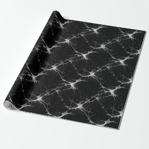 White Webs & Dots on Black Wrapping Paper