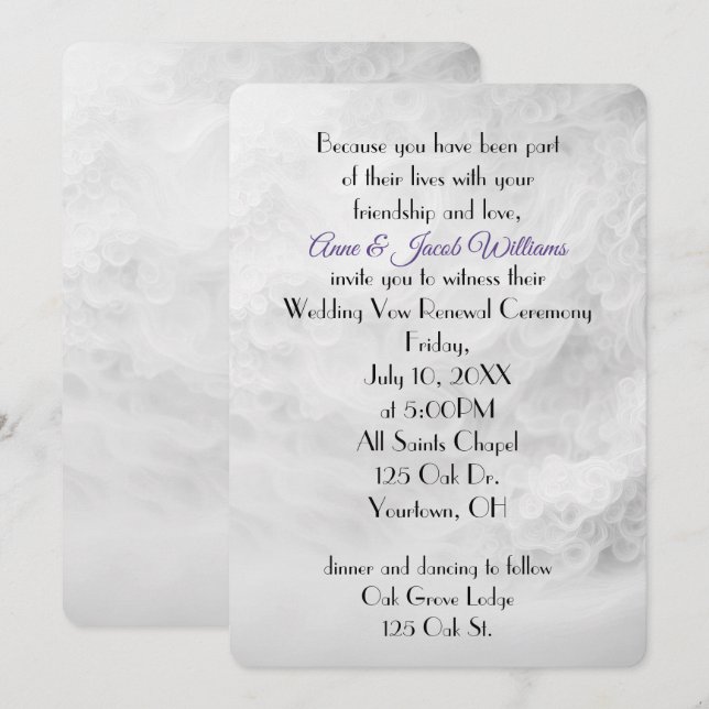 White Wedding Abstract Vow Renewal Invitation (Front/Back)