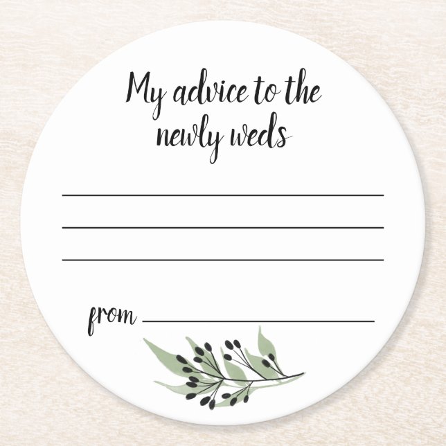 White Wedding Advice  Round Paper Coaster (Front)
