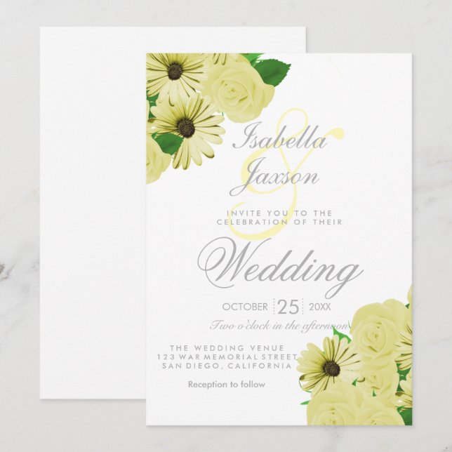 White Wedding and Pastel Yellow Wedding Invitation (Front/Back)