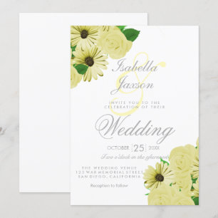 White Wedding and Pastel Yellow Wedding Invitation
