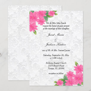 White Wedding and Pink Floral Invitation