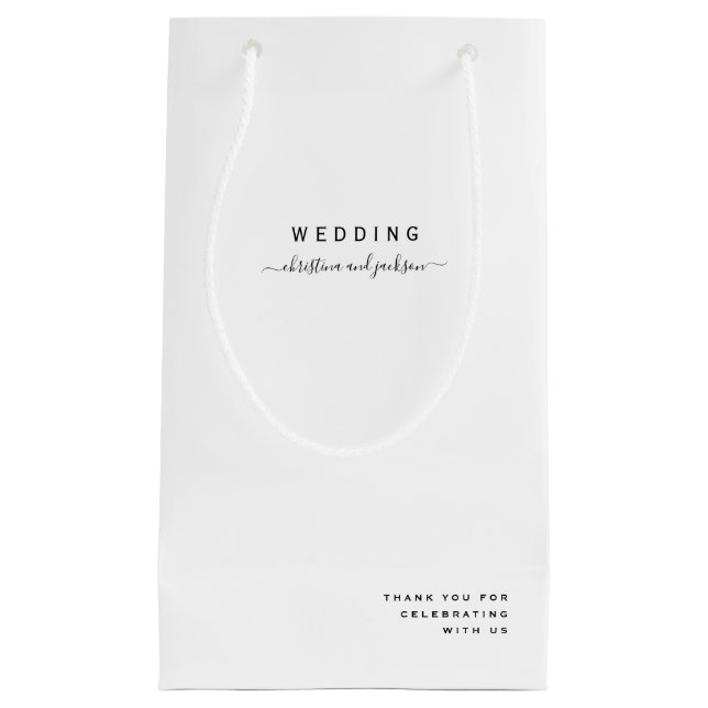 White Wedding Black Text Only Thank You  Small Gift Bag (Front)