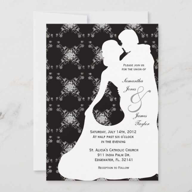 White Wedding Dancing Silouhette Couple Invitation (Front)