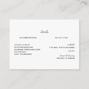 White Wedding Details Cash Bar Enclosure Card