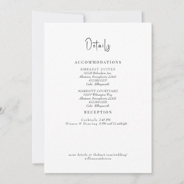 White Wedding Details Enclosure  Invitation (Front)