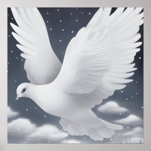 White Wedding Dove in Clouds Poster