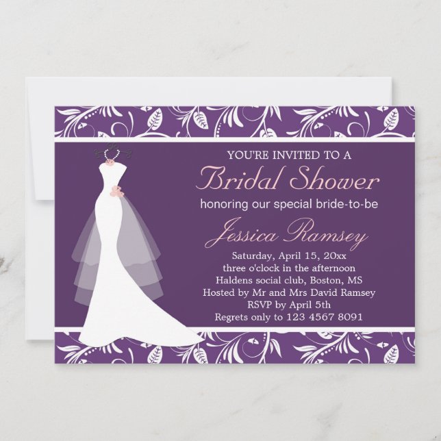 White wedding dress Bridal Shower Invitation (Front)