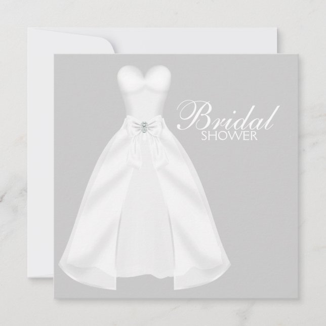 White Wedding Dress Bridal Shower Invitation (Front)