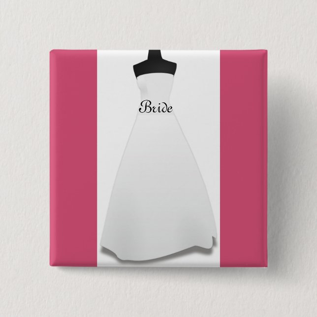 White Wedding Dress Bride Pin Button Badge Gift (Front)