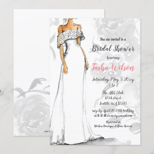 White Wedding Dress Elegant Bridal Shower Invitation
