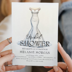 White Wedding Dress Modern Bridal Shower Invitation