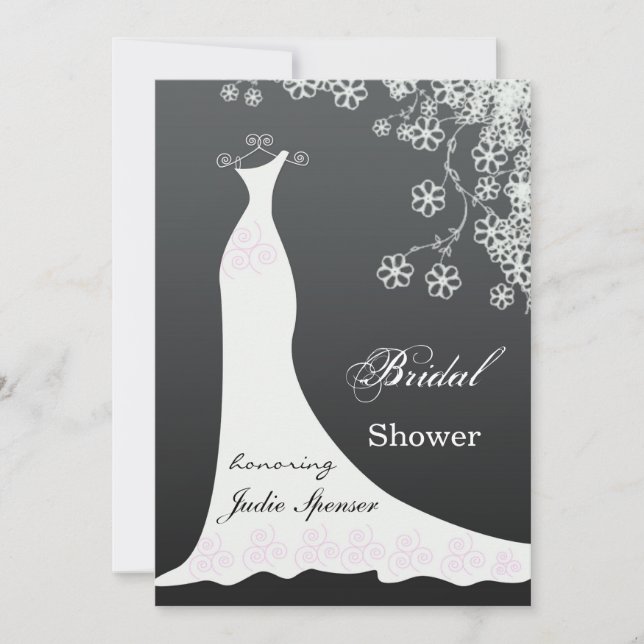 White wedding dress on black  Bridal Shower Invite (Front)