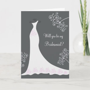 White Wedding dress on black Bridesmaid Request Invitation