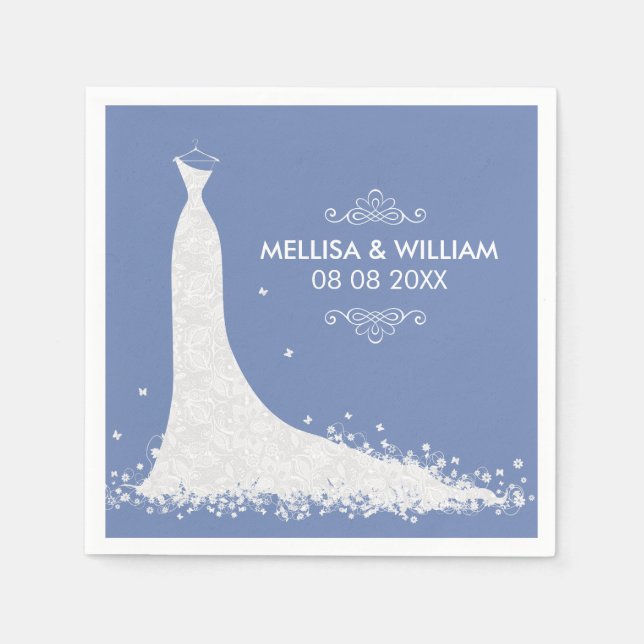 White Wedding Dress & Powder-blue Background Napkin (Front)