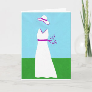 White Wedding Dress Purple Ribbon Invitation Cards