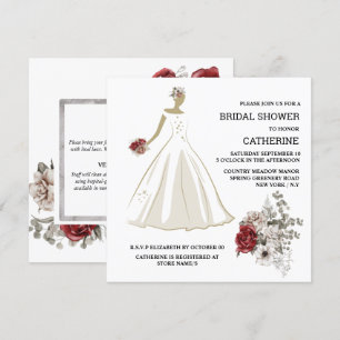 White wedding dress red rose floral flower chic invitation