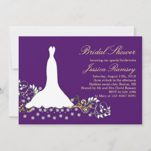 White wedding dress, swirl on purpe Bridal Shower Invitation