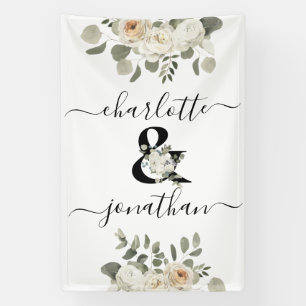 White Wedding Floral Ampersand (&) with Names Banner
