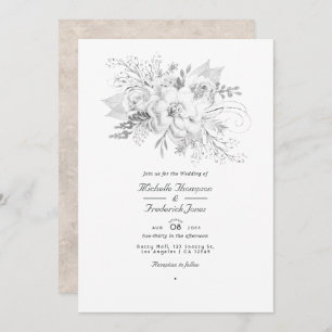 White Wedding Floral QR Code RSVP Invitation