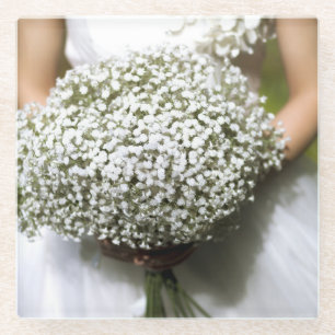 White Wedding Flower Bouquet Glass Coaster