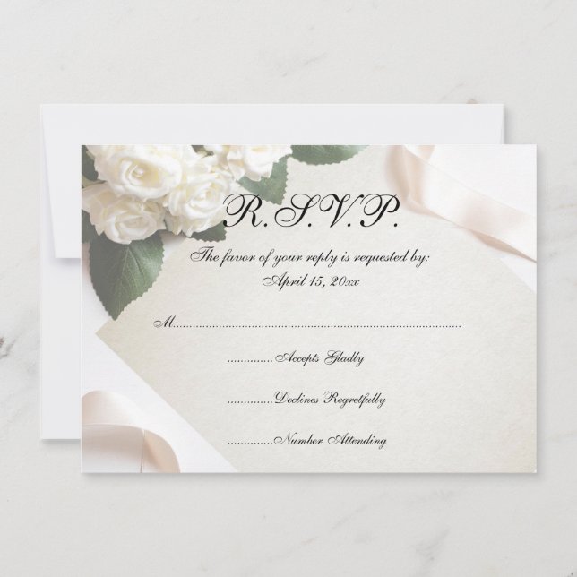 White Wedding Flower RSVP Cards (Back)