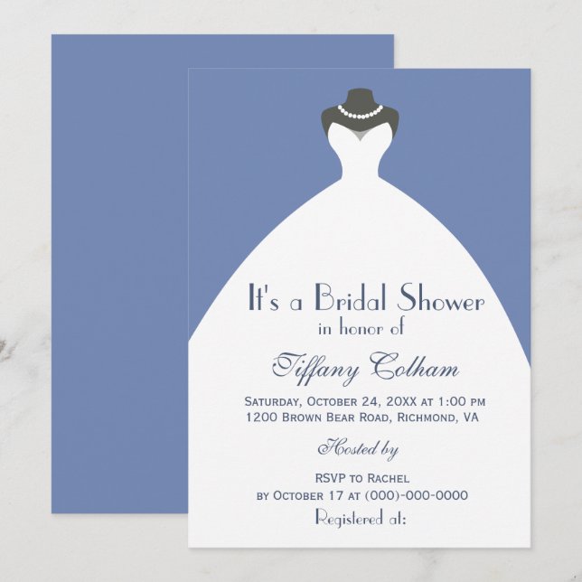 White Wedding Gown Bridal Shower Invitation (Front/Back)