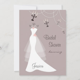 White wedding gown, Candelabra Bridal Shower Invitation