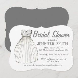 White Wedding Gown Dress Bridal Shower Party Bride Invitation