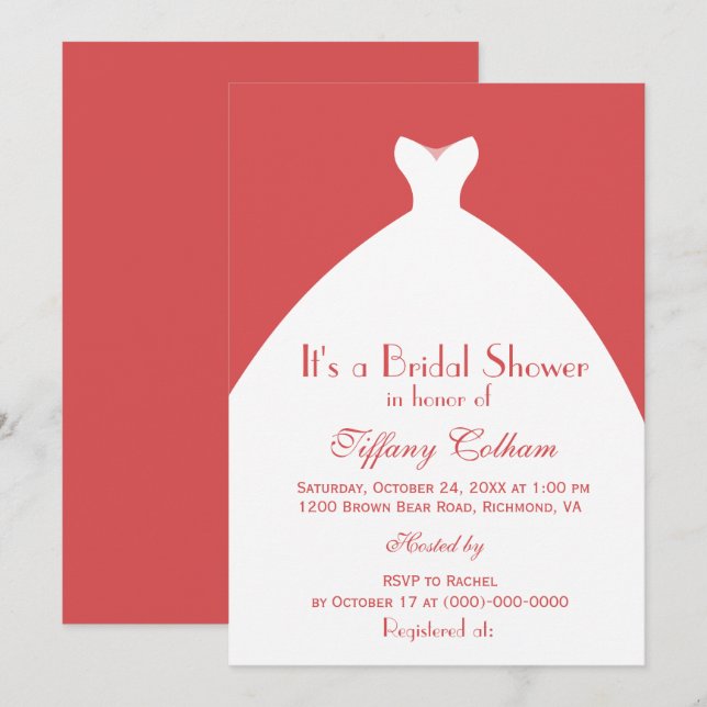 White Wedding Gown Pink Bridal Shower Invitation (Front/Back)