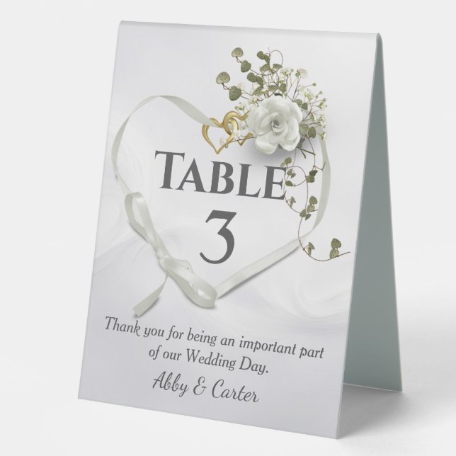 White Wedding Heart Ribbon With Rose (Front)