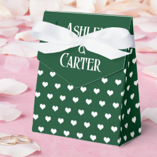 White Wedding Hearts On Forest Green Favour Box