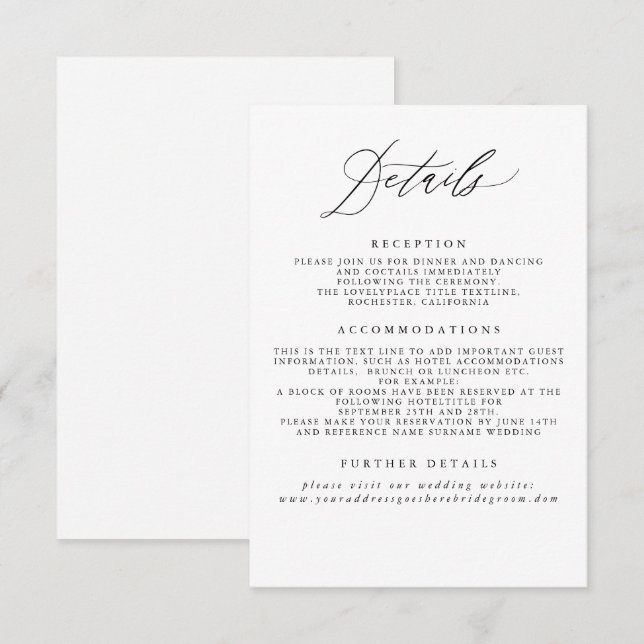 White Wedding Information Enclosure Card (Front/Back)