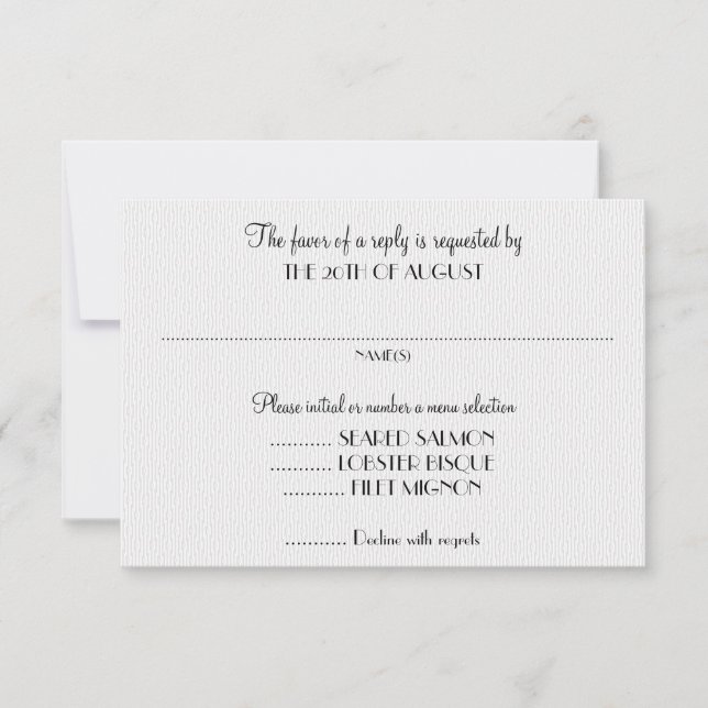 White Wedding Invitation Reply cards with menu (Front)