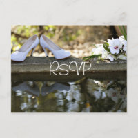 White Wedding Invitation RSVP with photo