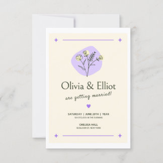 White wedding invitation with a thin silver bord