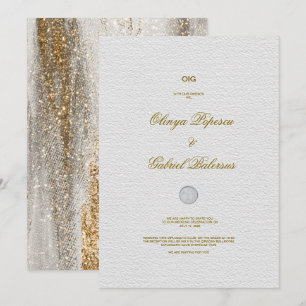 White Wedding Invitation with Gold Brush Strokes