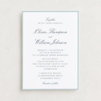 White Wedding Invitation with Light Blue Details