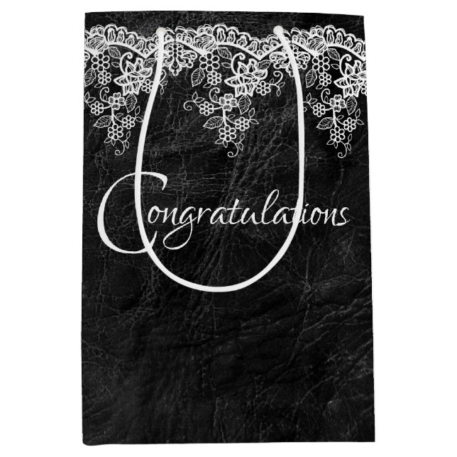 White Wedding Lace On Leather Medium Gift Bag (Front)