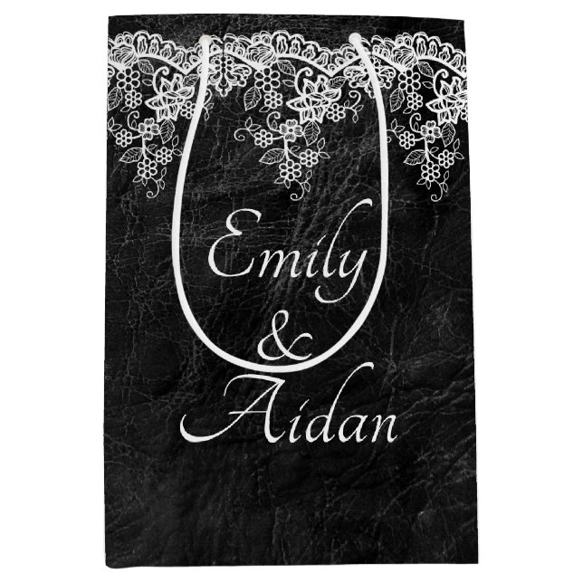 White Wedding Lace On Leather  Medium Gift Bag (Front)