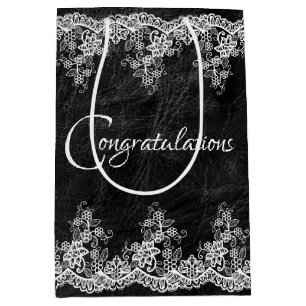 White Wedding Lace On Leather Medium Gift Bag