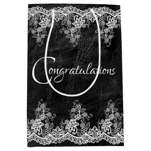 White Wedding Lace On Leather Medium Gift Bag (Front)