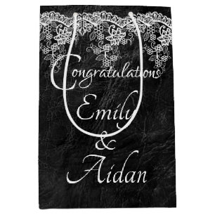 White Wedding Lace On Leather Medium Gift Bag