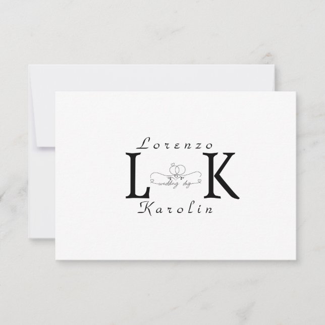 White Wedding Monogram Simple Elegant Minimalist  Card (Front)