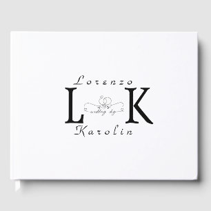 White Wedding Monogram Simple Elegant Minimalist Guest Book