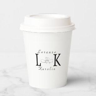 White Wedding Monogram Simple Elegant Minimalist  Paper Cups