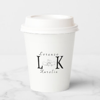 White Wedding Monogram Simple Elegant Minimalist  Paper Cups