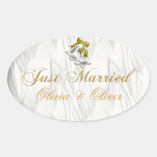 White Wedding Oval Sticker (Front)