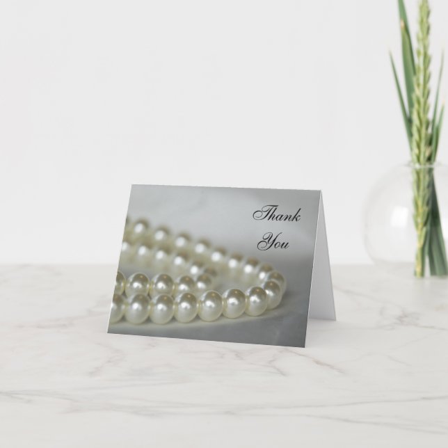 White Wedding Pearls Thank You Card (Front)
